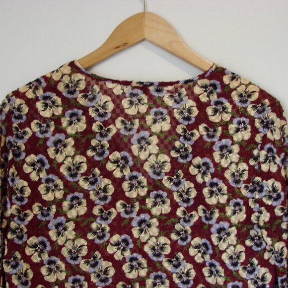 Madewell Pansy Print Blouse Viola Floral V-neck Wine Burgundy Size Medium - Picture 15 of 16
